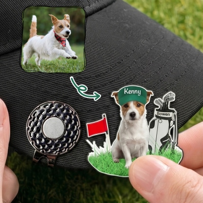 Personalized Name Pet Photo Golf Ball Marker, Cartoon Pet Portrait Magnetic Hat Clip, Golf Accessories, Birthday/Father’s Day for Golfers/Pet Owners