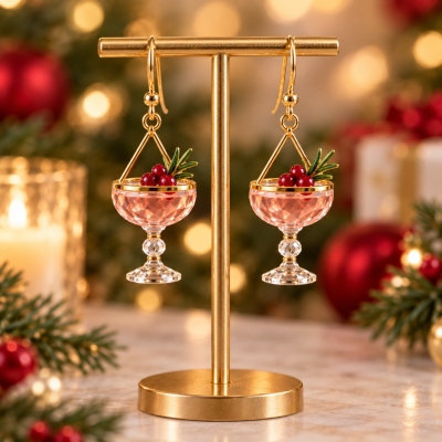 Cute 3D Christmas Earrings, Four Style Candy Cookie Cranberry Coffee Studs, Holiday/Party Gift for Women/Girls/Seasonal Lovers