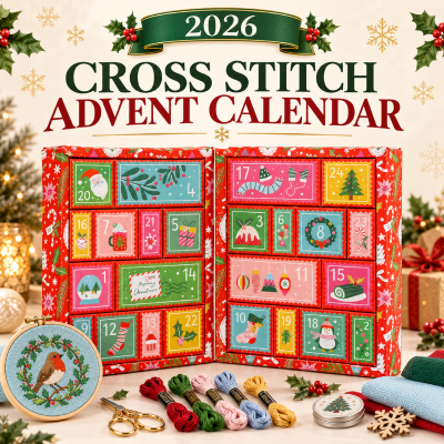 2026 Cross Stitch Advent Calendar Box, 24 Days Christmas Countdown Embroidery Kit, Festive Handcraft Set, Holiday Gift for Cross Stitch Lovers