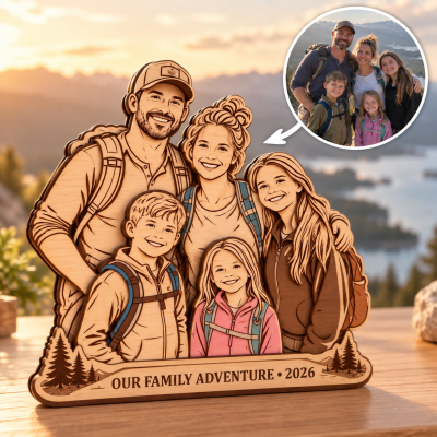 Personalized Wooden Family Portrait from Photo, 3D Layered Wood Figurine with Custom Text, Family Christmas Gift