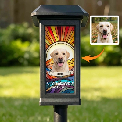 Personalized Pet Photo Stained Glass Style Memorial Solar Cemetery Light with Name, Yard Garden Decor, Condolence/Sympathy Gift for Loss of Pets