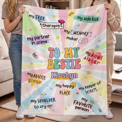 Personalized To My Bestie Word Cloud Blanket with Name, Flannel/Sherpa Throw for Bed Couch, Birthday/Anniversary Gift for Best Friends/Sisters/Besties