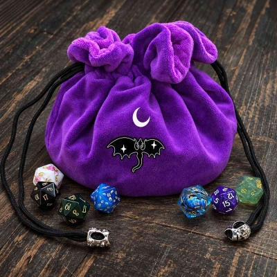 Mystical Moon Dragon Immense Multi-Pocket Dice Bag, Holds 150+ Dice, Tarot Moon Inspired Drawstring Dice Pouch, DND Gifts for Dice Collectors