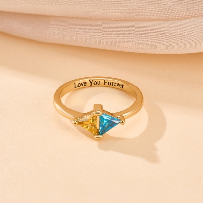 Personalized Engraved Double Triangle Birthstones Ring, Dainty Promise Ring, Birthday/Anniversary/Valentine’s Day Gift for Her/Bestie/Couple