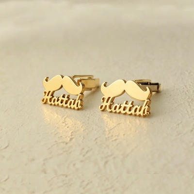 Custom Men Style Mustache Cufflinks with Name, Minimalist Clothing Accessories, Birthday/Anniversary/Wedding Gift for Husband/Boyfriend/Groomsmen