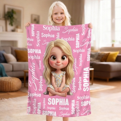 Personalized Character Cartoon Kid Soft Throw Blanket with Name, Home Decor, Birthday Gift for Kids/Boys/Girls