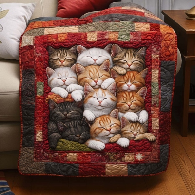 Cozy Whiskers Cat Quilt, Sleeping Paws & Colorful Cat Crowd Patchwork Blanket, Soft Feline Home Decor, Birthday/Christmas Gift for Cat Lovers/Family