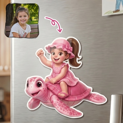 Personalized Cartoon Character Photo Sea Turtle Fridge Magnet with Name, Cruise Ship Door, Birthday Gift for Boys/Girls