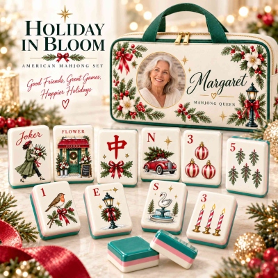 Holiday in Bloom American Mahjong Set, 160 Tile Christmas Mahjong Game, Vintage Floral Holladay Tiles, Personalized Gift for Women/Friends/Her