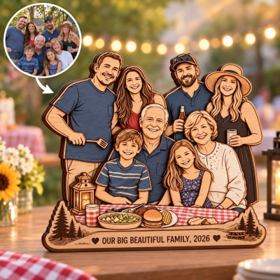Personalized Wooden Family Portrait from Photo, 3D Layered Wood Figurine with Custom Text, Family Christmas Gift
