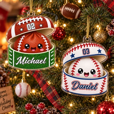 Personalized Sports-Inspired Squishy Dumpling Christmas Ornament with Name & Number, Acrylic Holiday Tree Decor, Christmas Gift for Kids/Sports Lovers