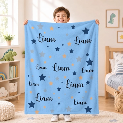 Personalized Cute Cartoon Word Cloud Blanket with Name, Flannel/Sherpa Bed Couch Throw, Home Decor, Birthday/Christmas Gift for Kids/Toddlers