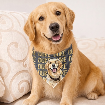 Personalized Watercolor Pet Photo Multicolor Soft Pet Bandana with Name, Daily Use, Birthday Pet Party Gift for Pet Owners Lovers