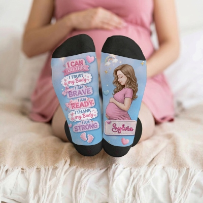 Personalized Cartoon Pregnant Mom Character Mid-Calf Socks with Name, Daily Wear, Birthday/Anniversary Gift for Mom/Pregnant Woman