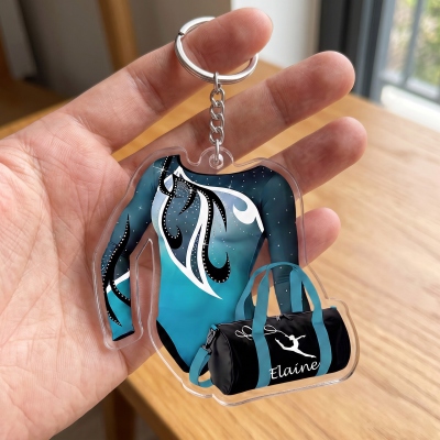 Personalized Leotard & Gym Bag Keychain with Name, Acrylic Gymnastics Keyring, Team Award Souvenir, Competition Day/Birthday Gift for Gymnast Girls