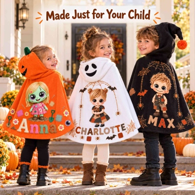 Personalized Kids' Halloween Photo Hooded Cloak with Custom Name, Cape Party, Costume Gift for Boys/Girls
