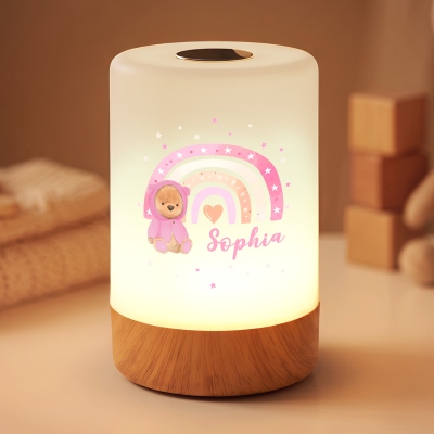Personalized Rainbow Raincoat Animal Dimmable Touch Control Rechargeable LED Night Light with Name, Bedroom Decor, Birthday/Christmas Gift for Kids