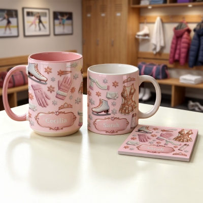 Personalized Name 3D Effect Snowflake Ice Skating Mug, 11oz/15oz Two Tone Ceramic Coffee Mug, Daily Use/Birthday/Christmas Gift for Ice Skating Lovers