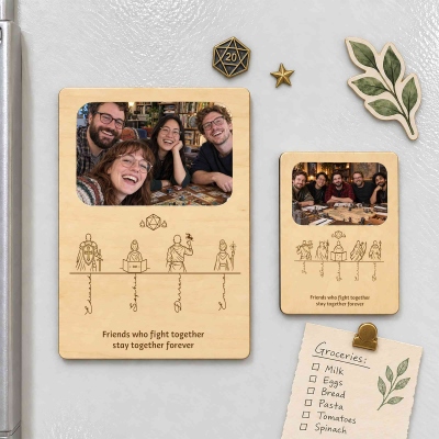 Personalized Wooden DND Party Photo Kitchen Magnet, Custom RPG Adventurer Character Team Refrigerator Magnet, DND Campaign Memory Keepsake Gift
