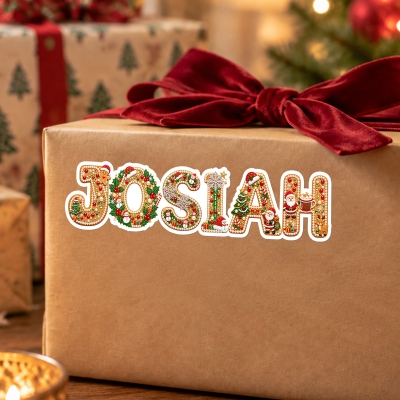 Custom Name Rhinestone Effect Christmas Themed Alphabet Stickers, Holiday Gift Labels, Greeting Card Decals, Christmas Gifts for Kids/Family/Friends