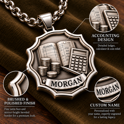 Personalized Name Necklace, Detailed Ledger Calculator Coin Pattern, Vintage Profession Relief Pendant, Career Keepsake Jewelry, Gift for Friends