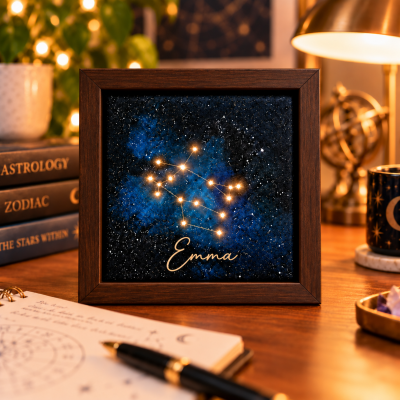 Personalized Zodiac Constellation Night Light – Custom Guardian Star Map LED Light, Always by Your Side Celestial Decor, Meaningful Birthday, Anniversary & Couples Gift