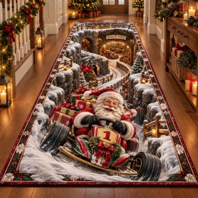 Christmas 3D Illusion Runner Rug, Road to Christmas Town Sunken Snow Path Carpet, Magical Holiday Village Floor Decor, Christmas Gift for Friends
