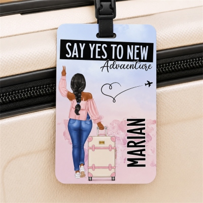 Personalized Cartoon Character Back View Luggage Tag with Name, Travel Accessory/Birthday Gift for Travelers Family/Friends