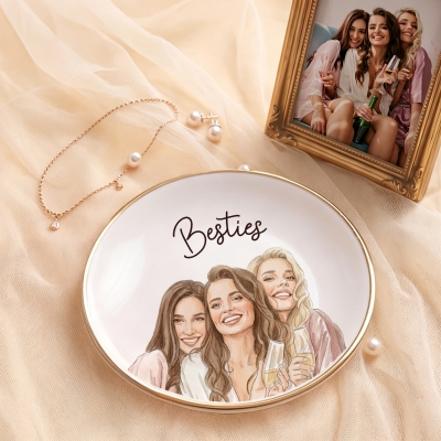 Personalized Multi-shaped Watercolor Besties Photo Ceramic Jewelry Dish, Home Decor, Birthday/Christmas Gift for Besties Friends