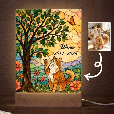 Personalized Stained Glass Style Pet Photo Clear Acrylic LED Night Light with Name and Year, Pet Memorial/Birthday/Anniversary Gift for Pet Owners