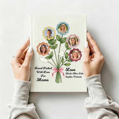 Personalized Vintage Flower Bouquet 1-7 Photos Notebook with Name, Daily Journaling, Birthday Gift for Grandma/Mother