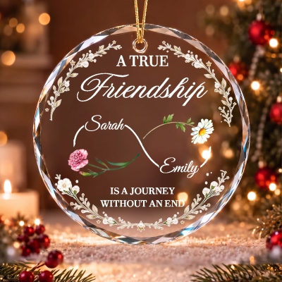 Personalized Birth Flowers Infinity of Best Friends Glass Ornament with Names, Holiday Tree Decor, Friendship Keepsake, Christmas Gift for Besties