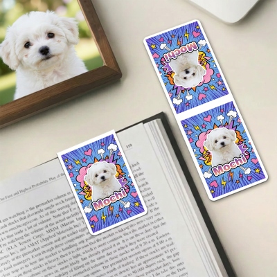 Personalized Pet Photo Pop Art Magnetic Bookmark Clip with Name, Reading Accessory, Daily Use/Birthday/Christmas Gift for Bookworms/Pet Lovers