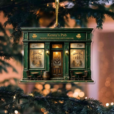 Personalized Irish Bar Acrylic Ornament with Pub Name and Text, Home Decor, Christmas/Anniversary Gift for Irish Tavern Owners/Family/Friends