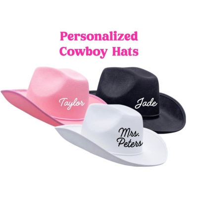 Personalisierter Cowboyhut mit Namen, Western-Cowgirlhut, Gastgeschenk für den Junggesellinnenabschied in Nashville, Outfit-Accessoire, Hochzeits-/Geburtstagsgeschenk für Freundinnen/Frauen/Sie