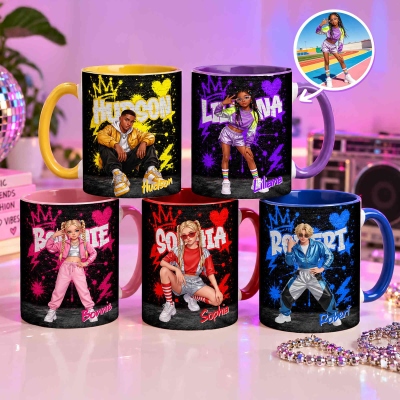 Personalized Graffiti Style Photo 11 oz 15 oz Ceramic Mug with Name, Daily Use, Birthday Gift for Friends/Family