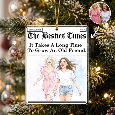 Personalized The Besties Times Watercolor Photo Acrylic Ornament with Title and Text, Tree Decor, Christmas/Birthday Gift for Sister/Friends