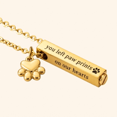 Personalized You Left Paw Prints on Our Hearts Cremation Urn Necklace, Memorial Jewelry, Pet Remembrance Sympathy Gift for Pet Owner
