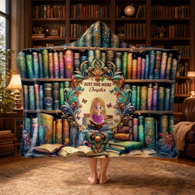 Personalized Reading Cartoon Character Soft Throw Hooded Blanket with Name, Home Decor, Birthday Gift for Bookworms/Readers