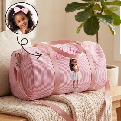 Personalized 3D-Effect Artwork Cartoon Character Photo Large Duffle Bag with Name, Travel/Birthday Gift for Kids/Boys/Girls
