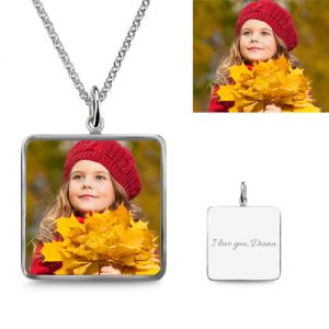 Square Engraved Epoxy Color Img Necklace Sterling Silver