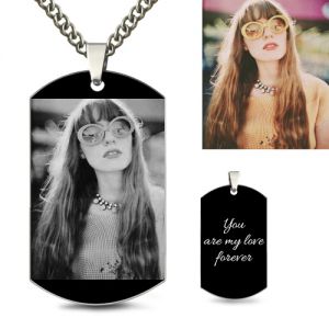 Customized Photo-Engraved Black Titanium Steel Dog Tag Necklace