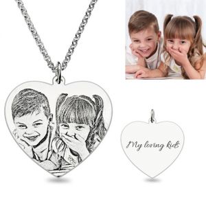 Personalized Engraved Photo Heart-Shaped Necklace with Name, Mother's Day/Birthday/Anniversary Gift for Her/Family/Friends