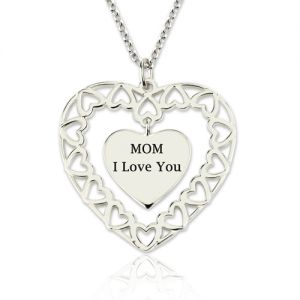 Engraved Heart Love Necklace for Mom Sterling Silver