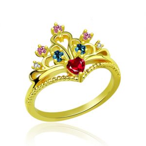 Brilliant Multi-Stone Princess Crown Ring Gold Plated