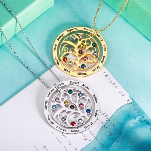 Personalized Family Tree Birthstone Necklace in Gold