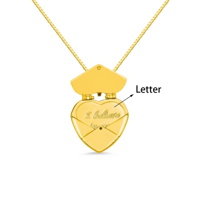 Personalized Secret Message Envelope Heart Locket Necklace