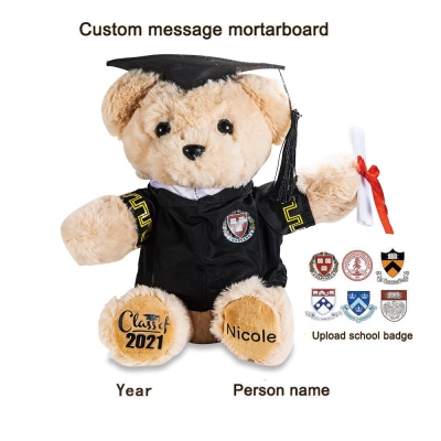 Ours en peluche de graduation personnalisé avec badge scolaire