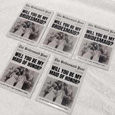 Personalized Bridesmaid Proposal Newspaper Style Fridge Magnet, Retro Bridal Photo News Refrigerator Magnet, Wedding Gift for Best Friends/Women