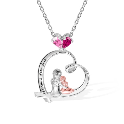 Personalized Birthstone Heart Necklace, Character Necklace with Mother and Child, Mother's Day Gift for New Mom/Mother/Grandmother/Wife